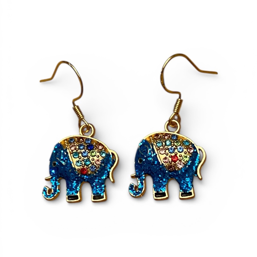Elephant Earrings Blue with colored accents